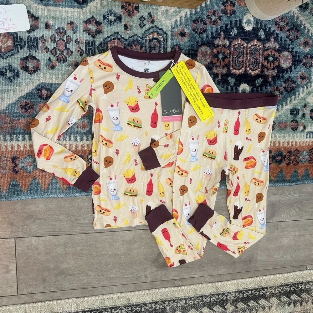 New Boutique Bamboo Bam & Stitch Kids Fast Food Pajamas Set Long Sleeve Size 5/6